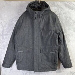 Prana Holmes Puffer Shell Jacket Men's Medium Grey Hooded Insulated Outdoor Snow